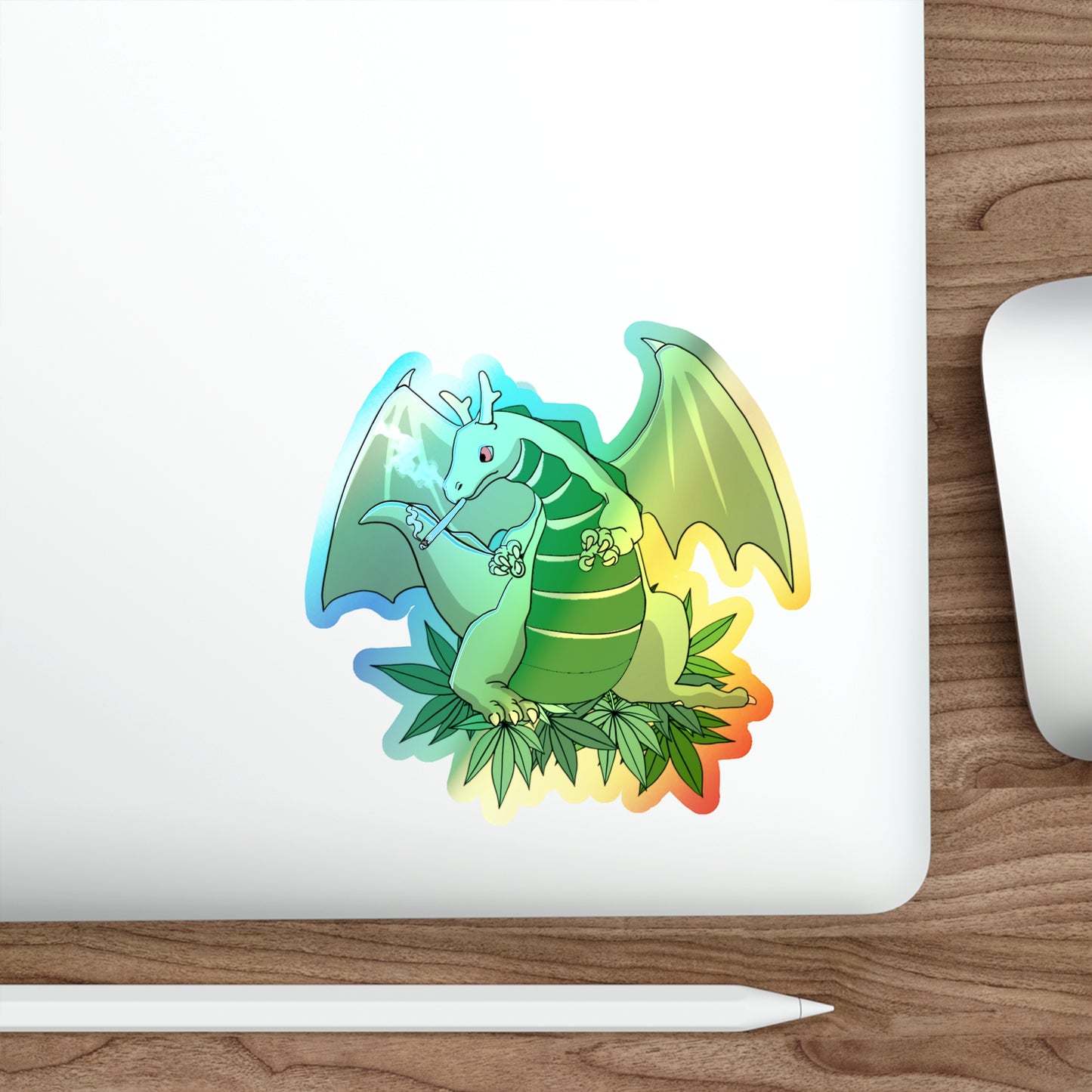 Puff Puff Smokin Dragon Rainbow Holographic Die-cut Vinyl Stickers