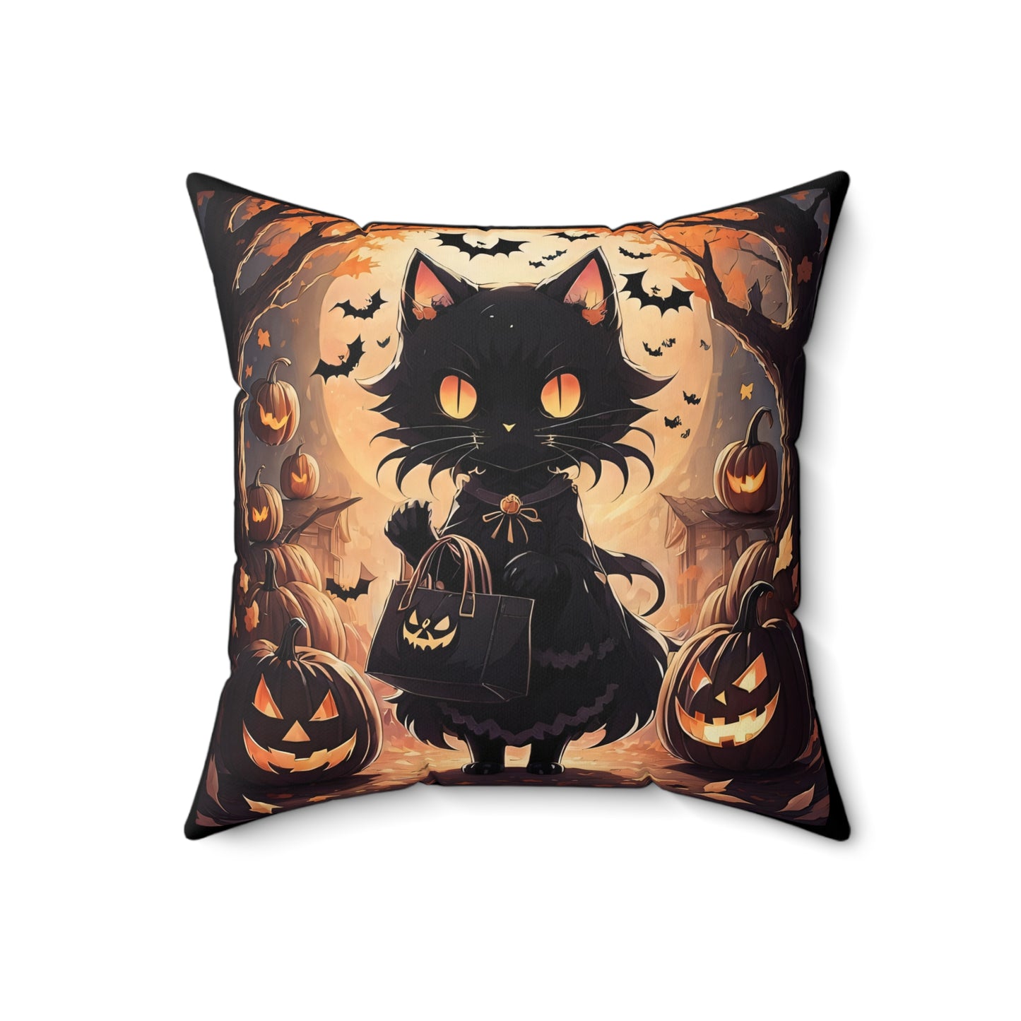 Halloween Anime Cat Spun Polyester Square Pillow