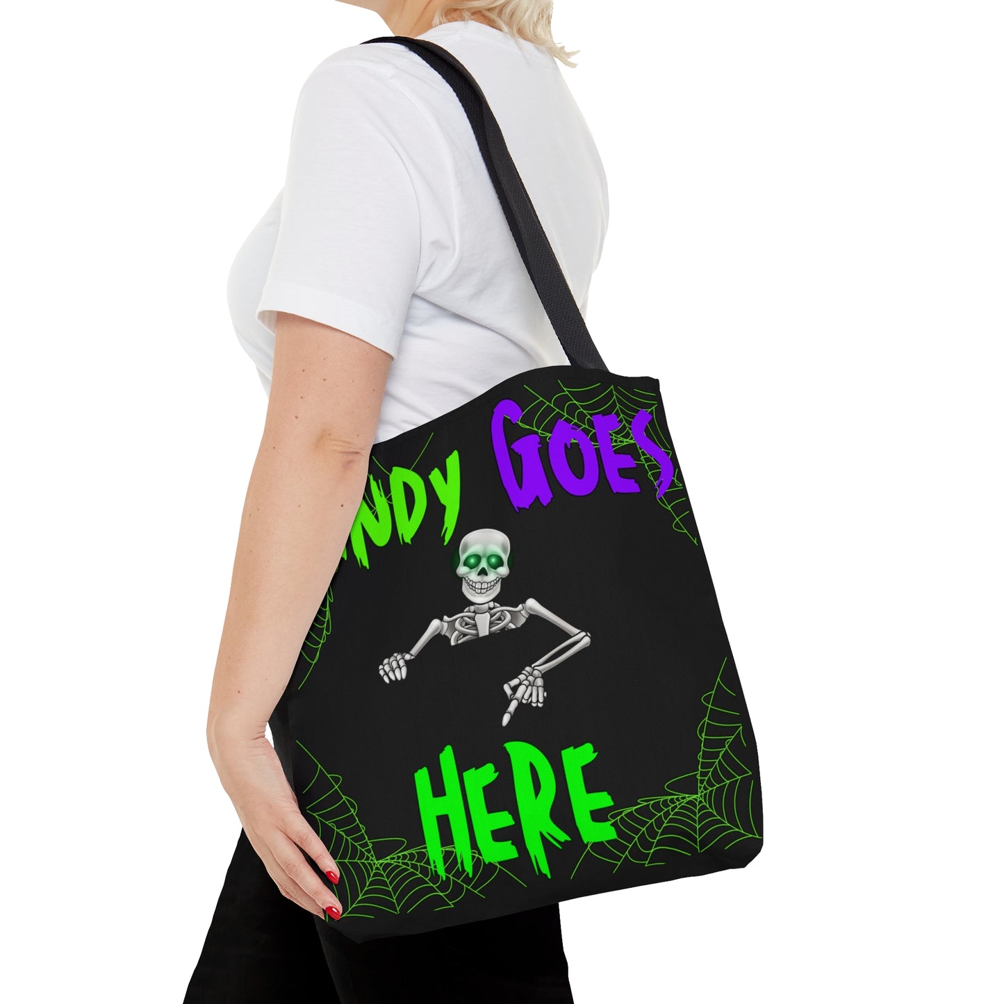 Candy Goes Here, Skeleton Halloween candy Tote Bag