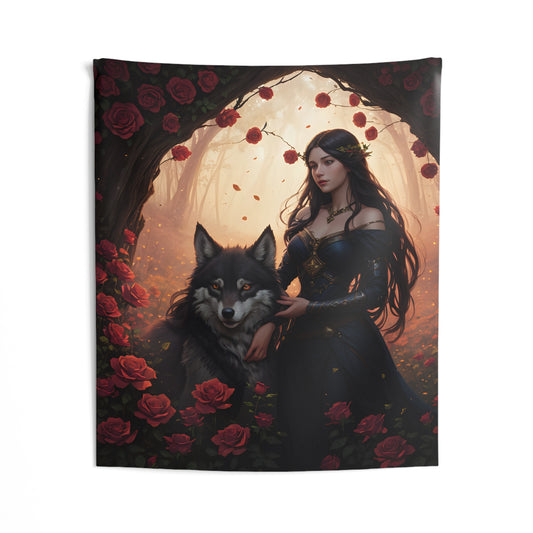 Wolf Enchantress, Wall Tapestry 51 x 60