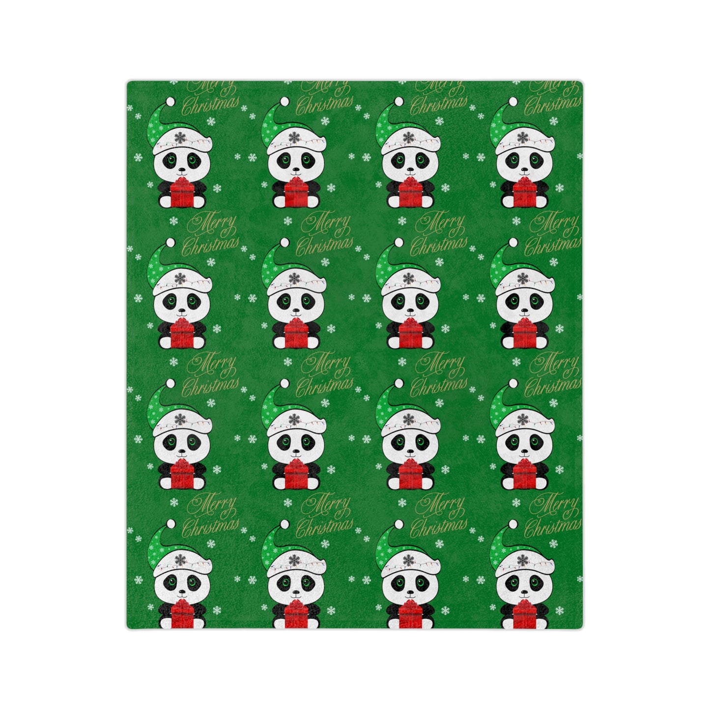 Merry Christmas Panda Velveteen Minky Blanket