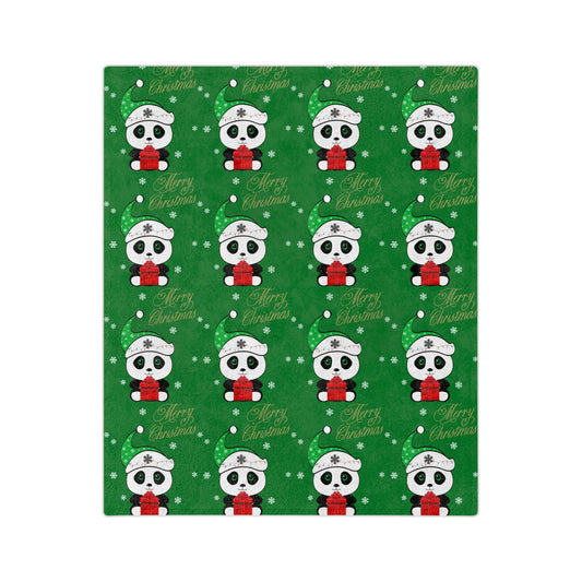 Merry Christmas Panda Velveteen Minky Blanket