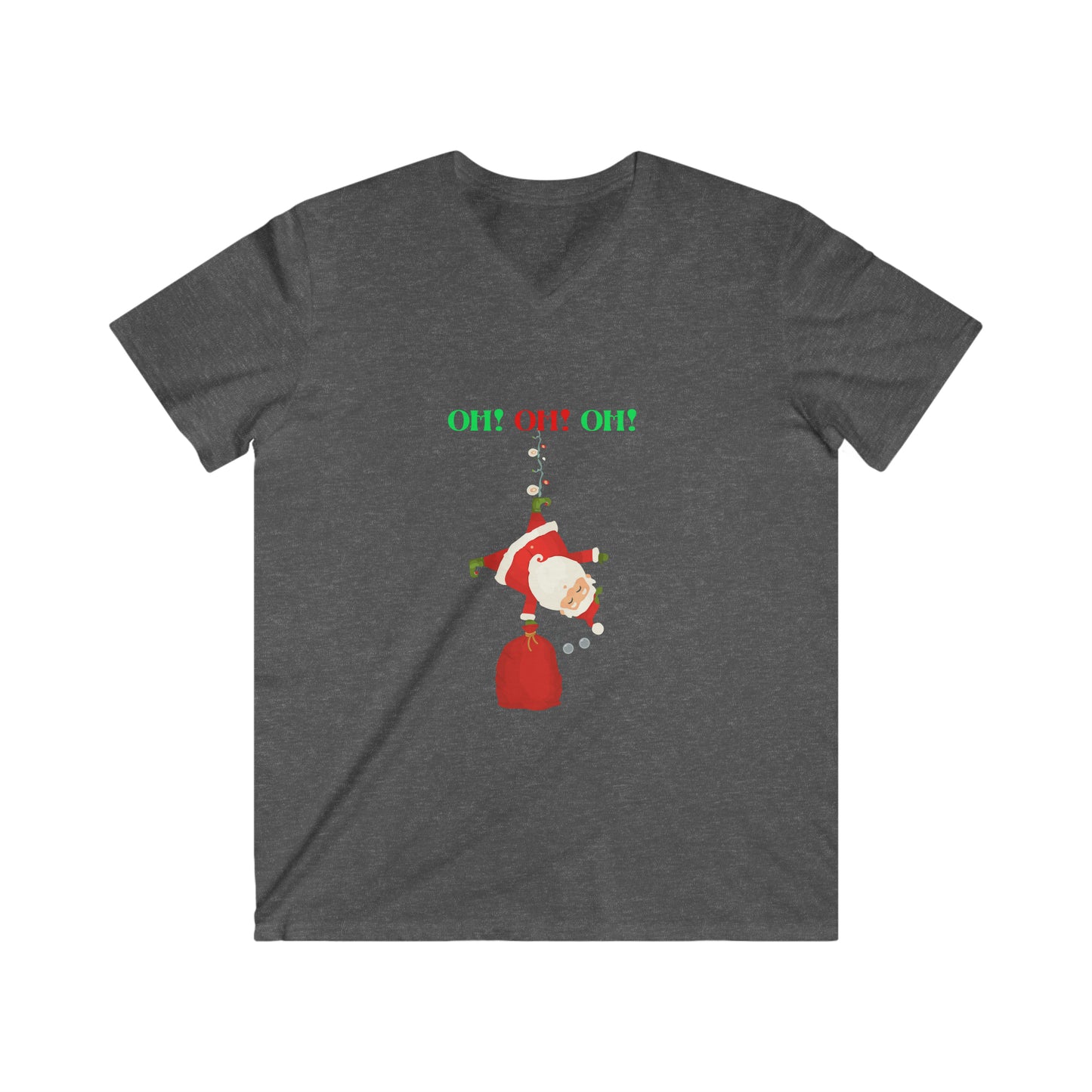 OH OH OH Falling santa  Men's Fitted V-Neck Short Sleeve Tee Christmas Top