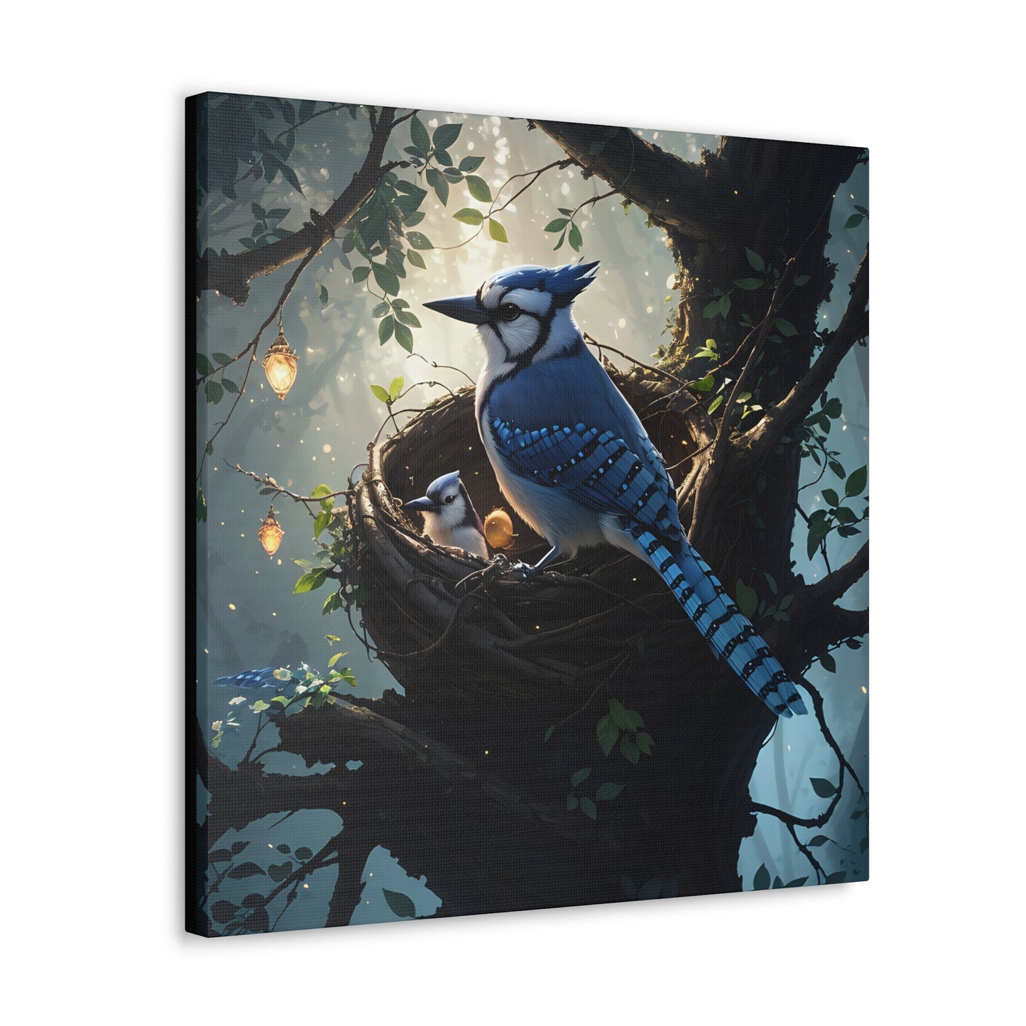 Bluejay Nest, Canvas Art, Canvas Print, Wall Decor, Original Art, Unique Gifts