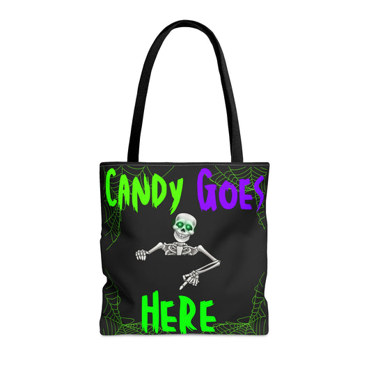 Candy Goes Here, Skeleton Halloween candy Tote Bag