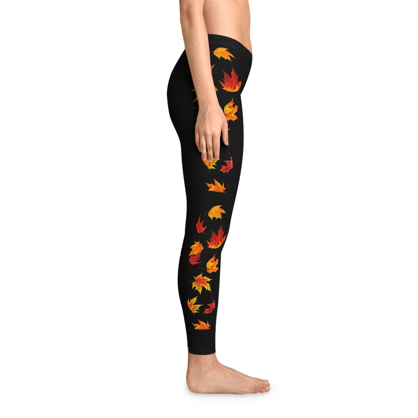 Falling leaves Stretchy Fall Leggings Black