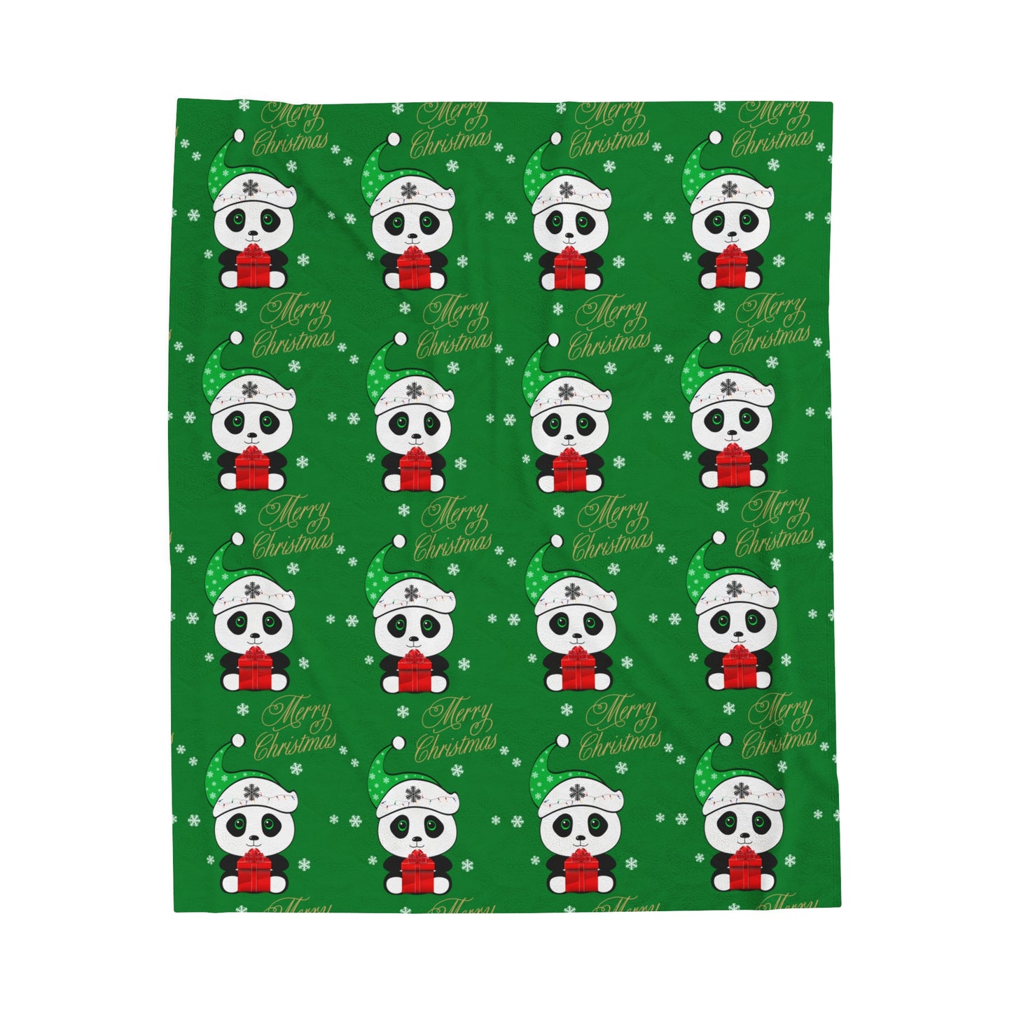 Merry Christmas Panda Velveteen Plush Blanket