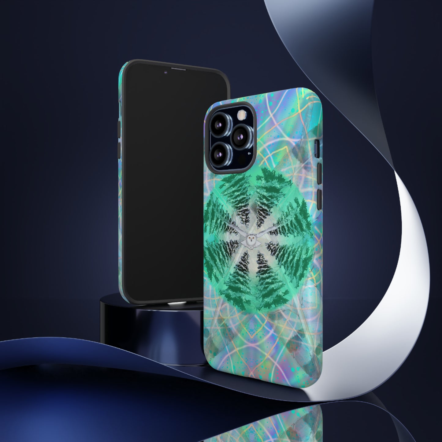 Mystic Pines Snowy Owl Protective Phone Case, Samsung, iPhone, Pixel, all sizes