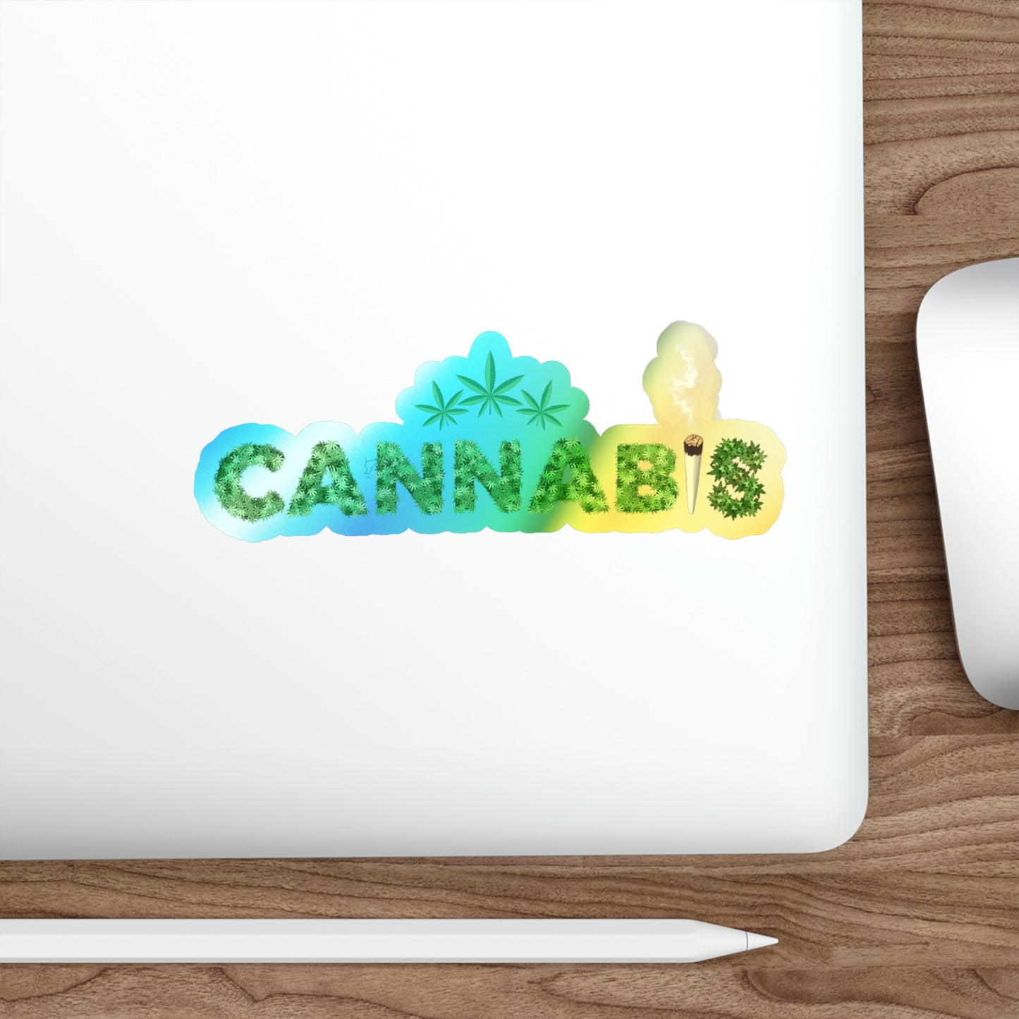 Cannabis, Rainbow Holographic Die-cut Vinyl Stickers Boo