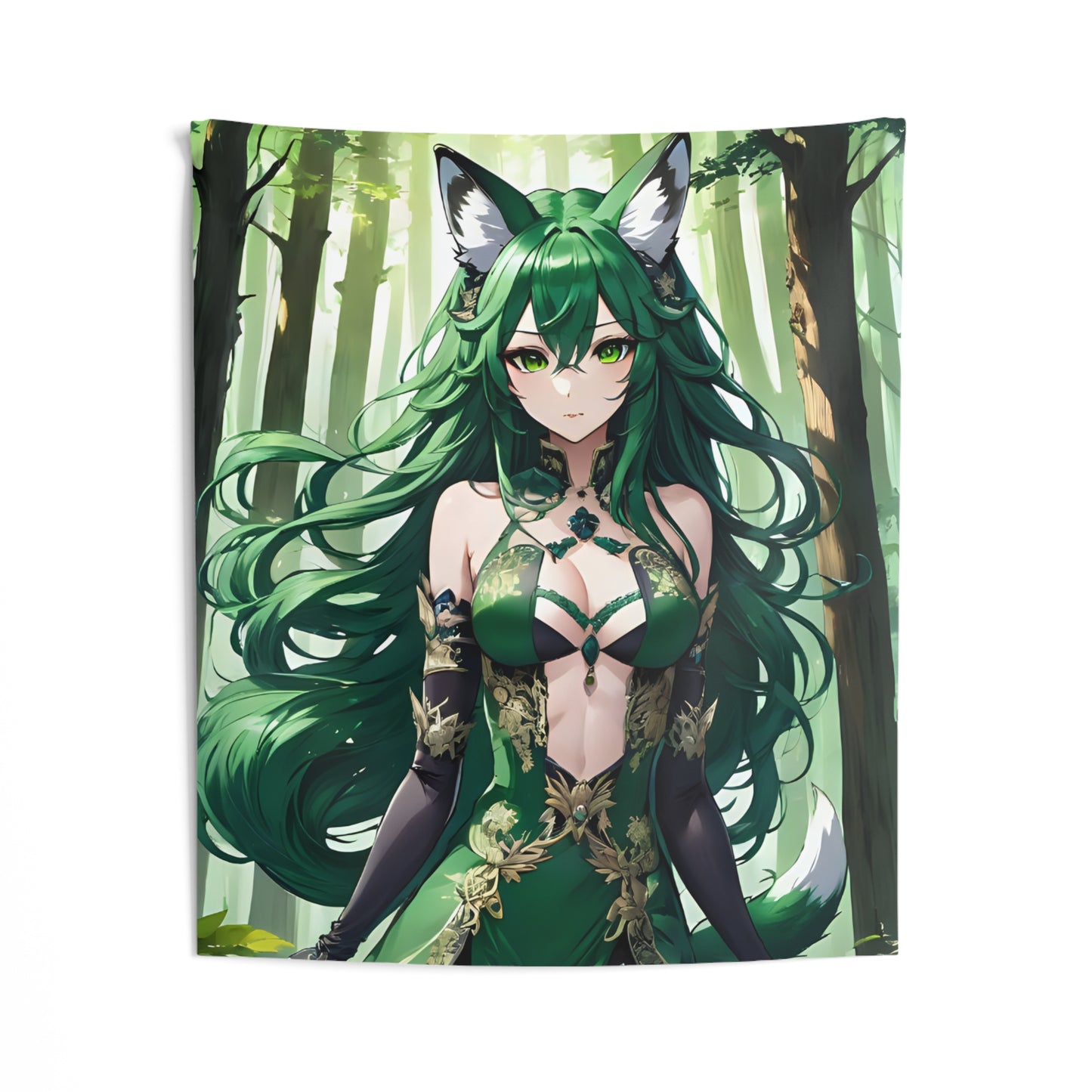 Emerald Fox Goddess, Wall Tapestry 51 x 60