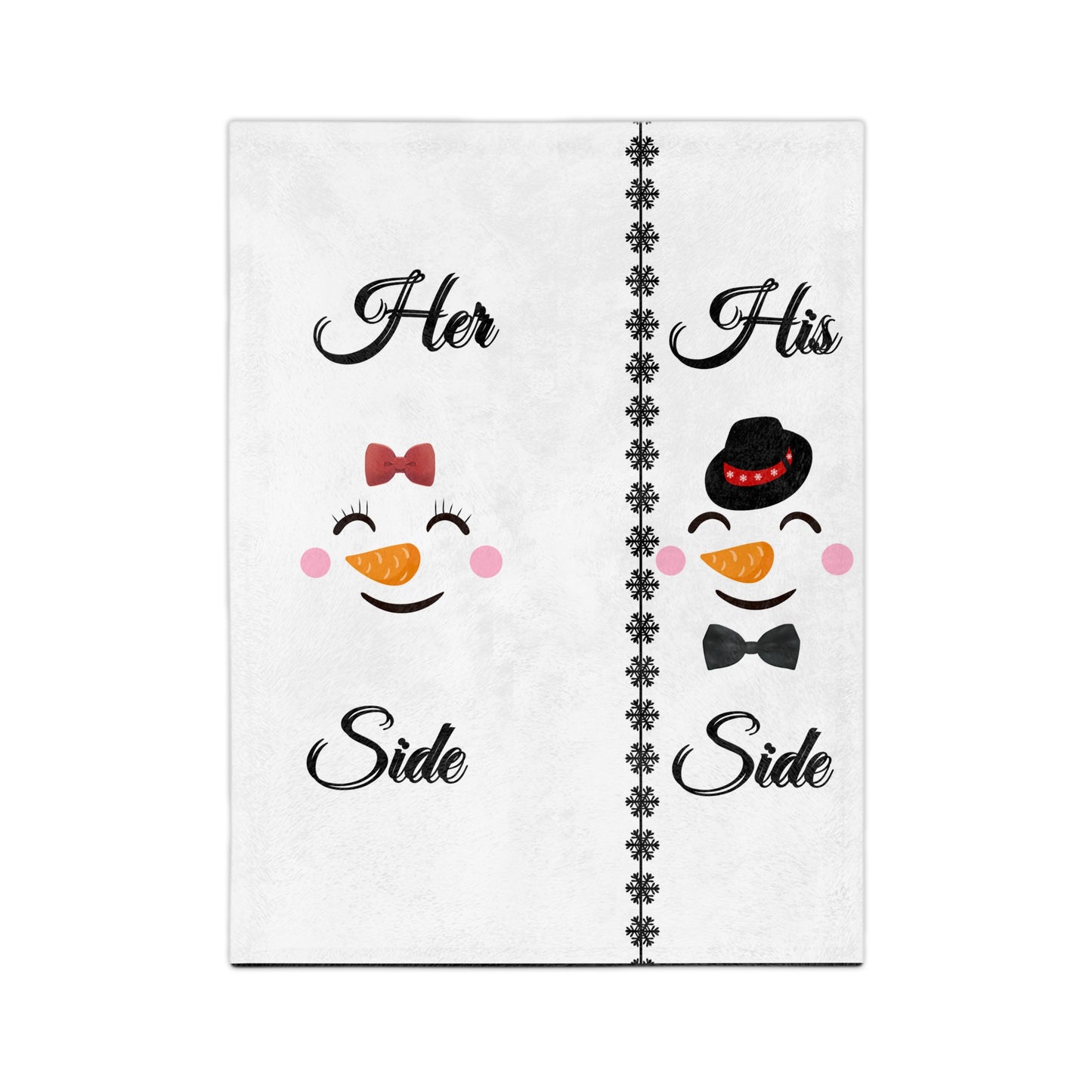 Her Side His Side Snow Man Face Christmas Velveteen Minky Blanket