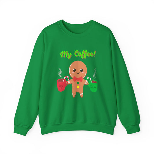 My Coffee Christmas Crewneck Sweatshirt, Gingerbread Man, Mens Gift, Womens Gift, Coffee Lover Shirt