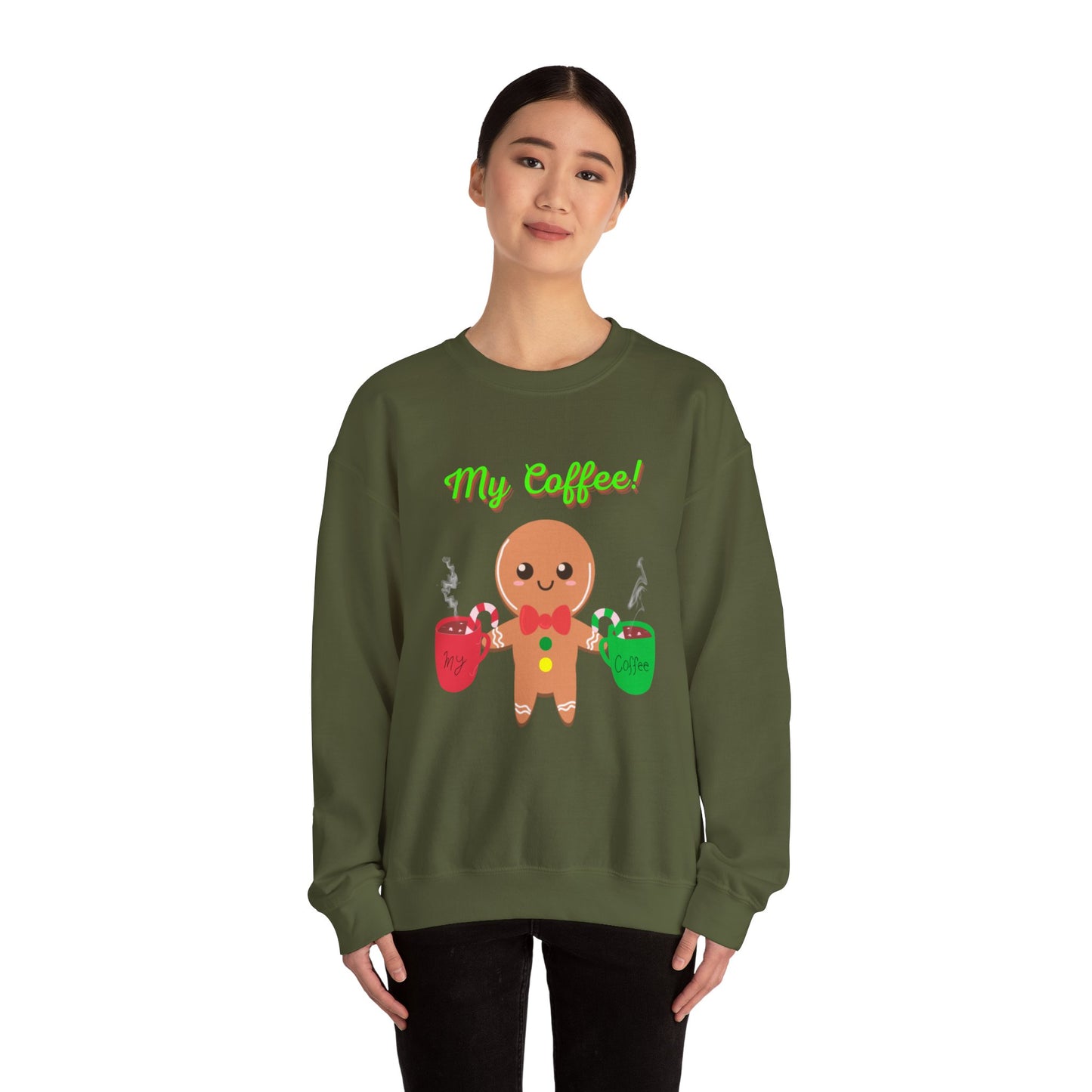 My Coffee Christmas Crewneck Sweatshirt, Gingerbread Man, Mens Gift, Womens Gift, Coffee Lover Shirt