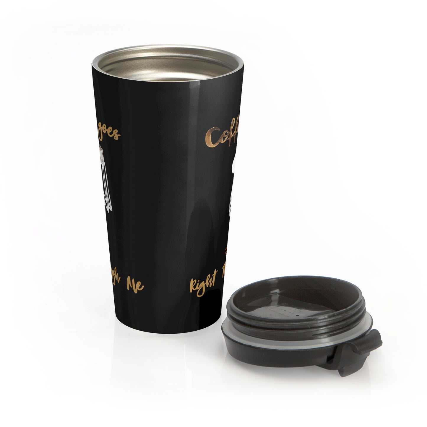 Coffee Goes Right Through Me Travel Mug with Insert Black Halloween