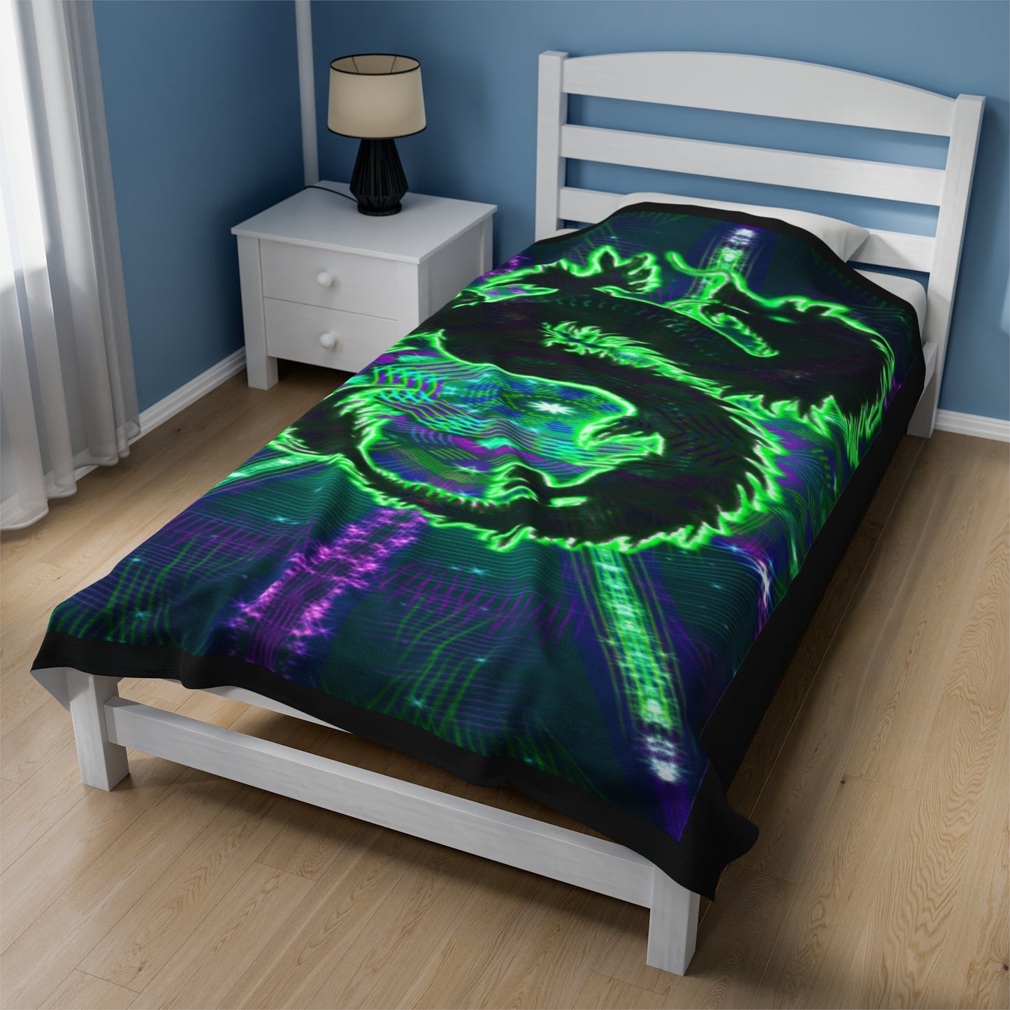 Violet and Emerald Giant Dragon Velveteen Plush Blanket