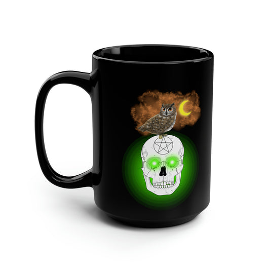 Black Halloween Mug  Owl Skull 15oz