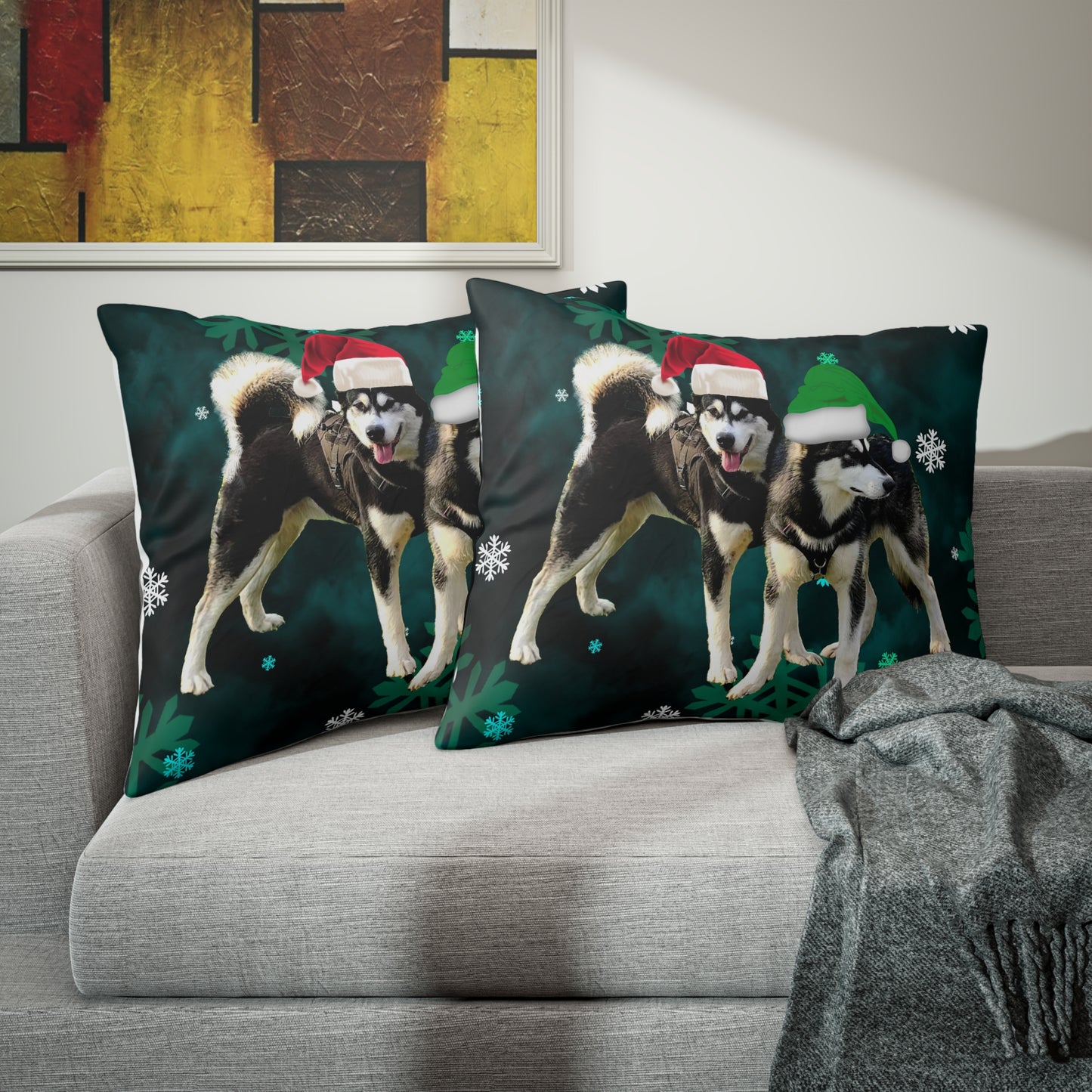 Snowflakes Annd Malamutes Pillow case