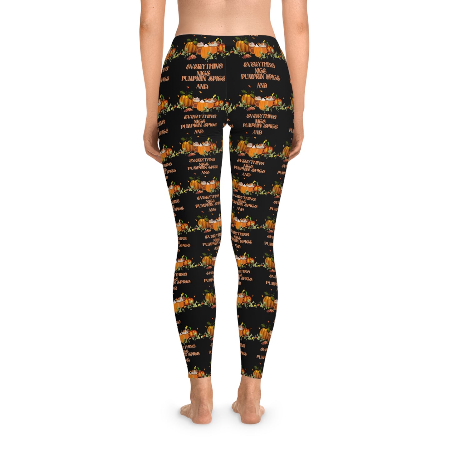 Pumpkin Spice and Everything Nice Halloween Stretchy Leggings Black