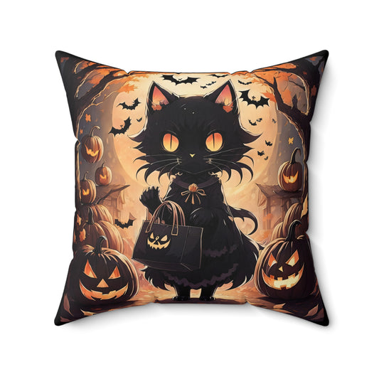 Halloween Anime Cat Spun Polyester Square Pillow