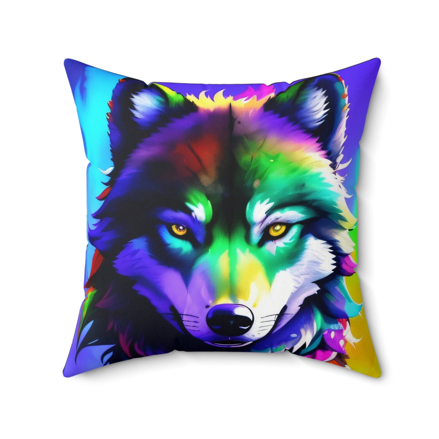 Colorful Wolf, Spun Polyester Square Pillow