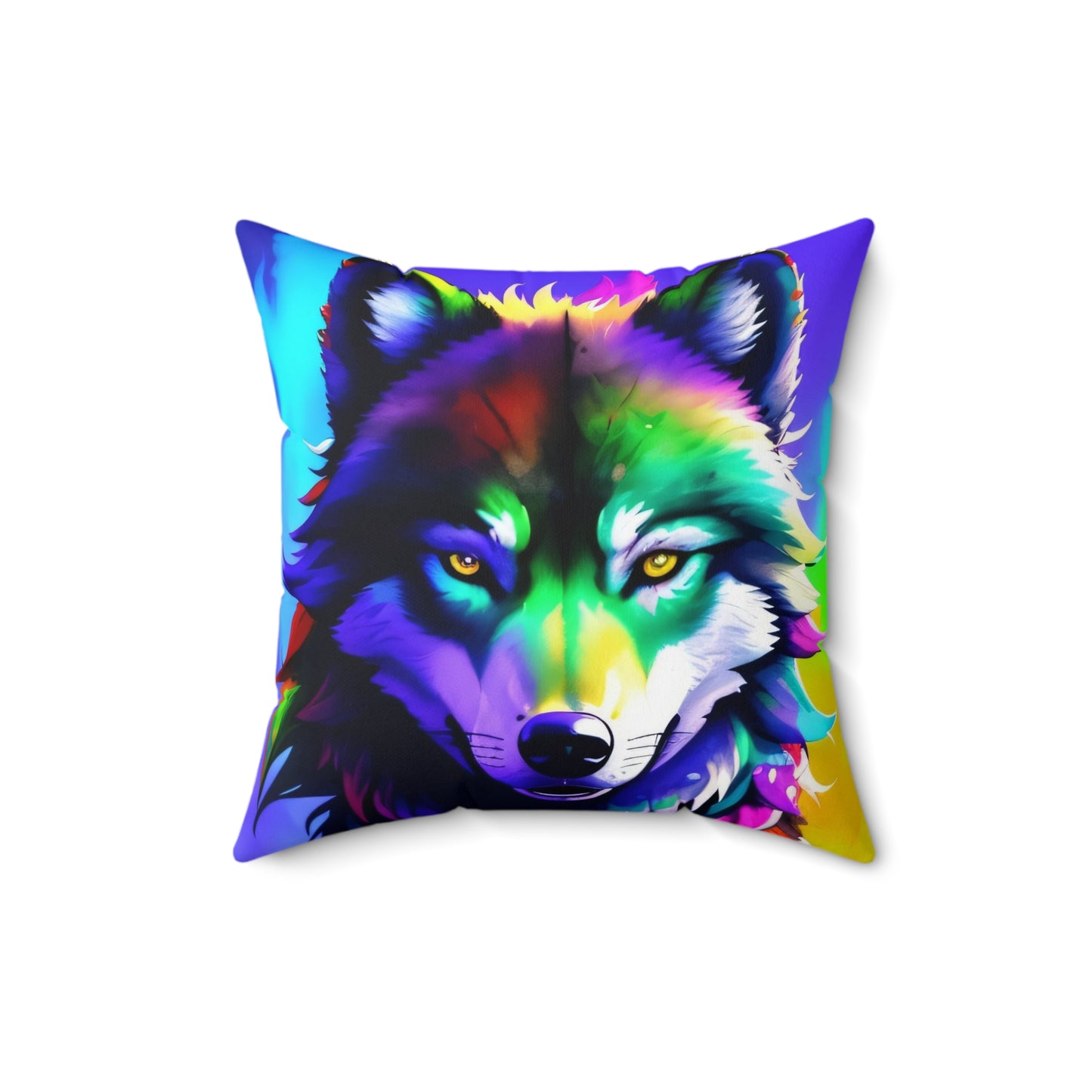 Colorful Wolf, Spun Polyester Square Pillow