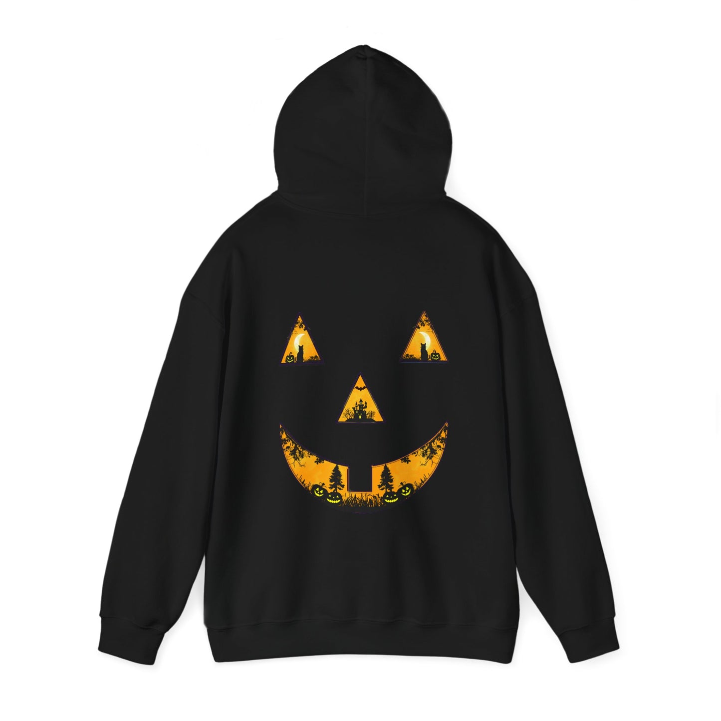 Spooky Autumn Pumpkin Face Hooded Halloween Sweatshirt