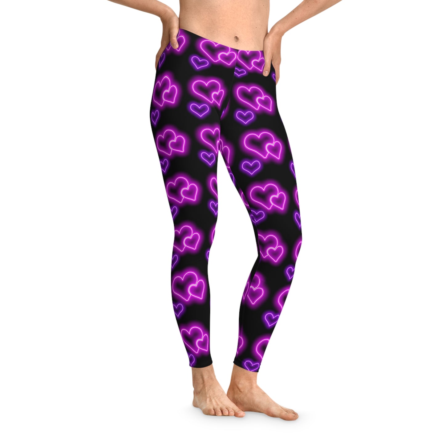 Glowing Hearts, Stretchy Leggings, Valentines Day, Gift For Her, Black Leggings