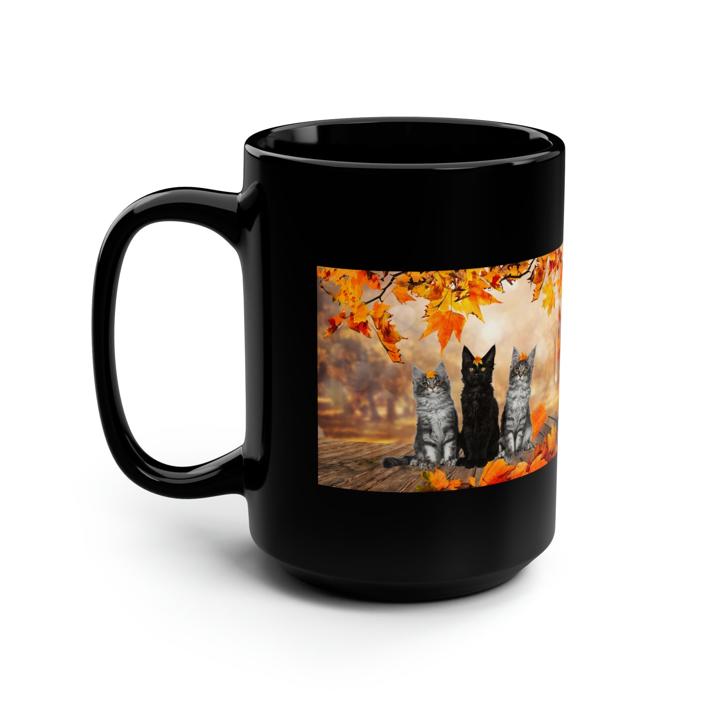 Cute kitten Fall Black Mug, 15oz