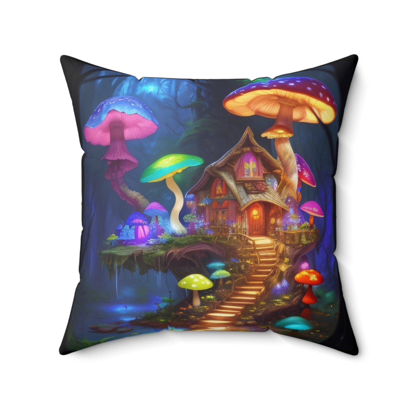 Fae World Mushroom, Spun Polyester Square Pillow