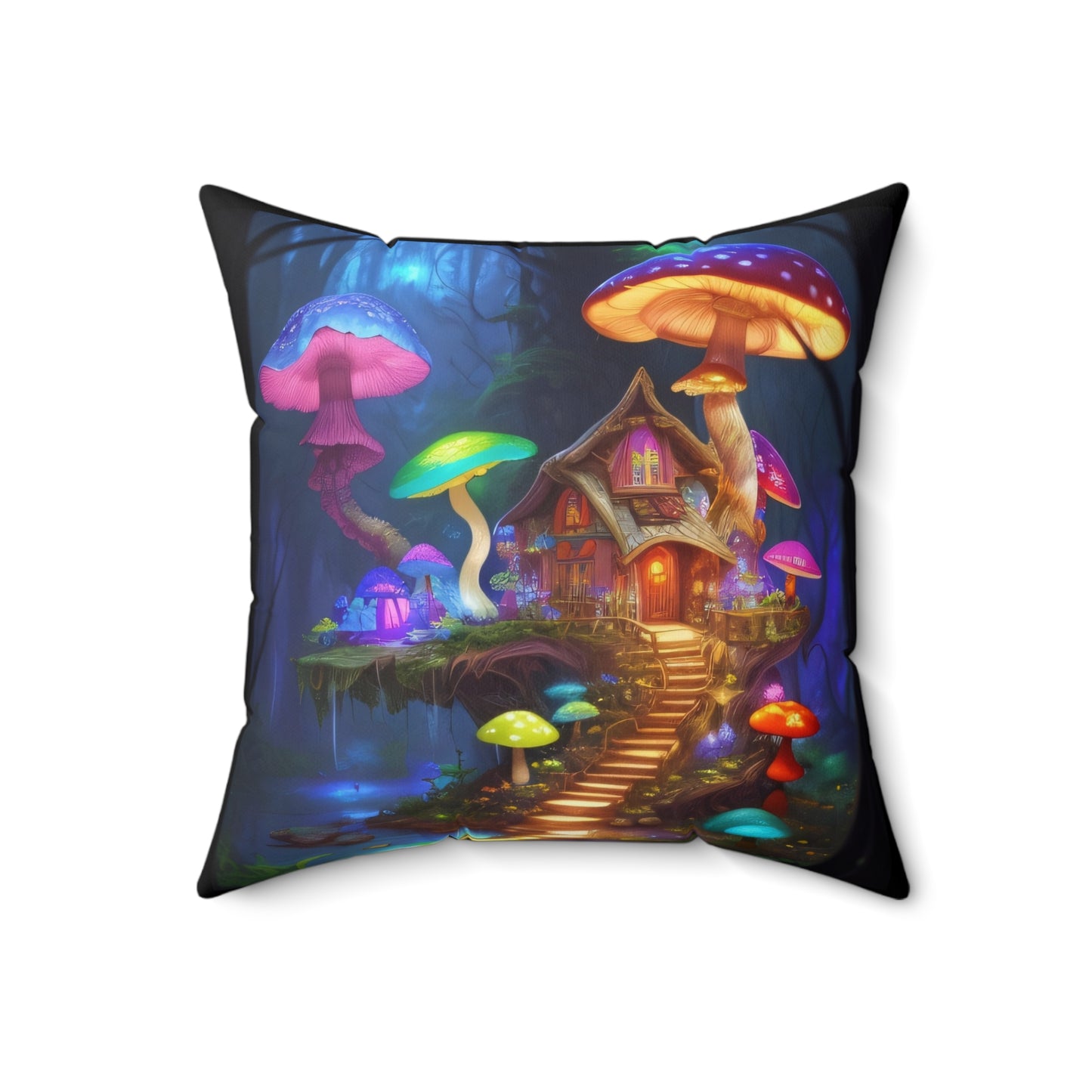 Fae World Mushroom, Spun Polyester Square Pillow