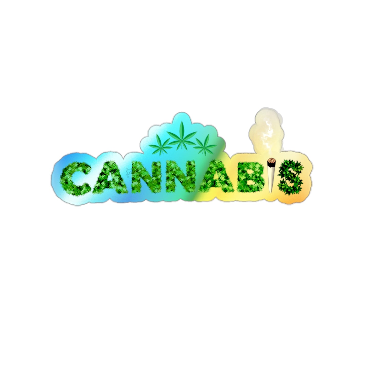 Cannabis, Rainbow Holographic Die-cut Vinyl Stickers Boo