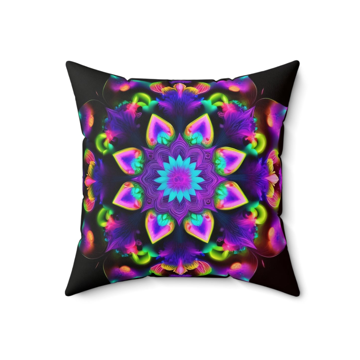 Psychedelic Mandala Flower, Spun Polyester Square Pillow