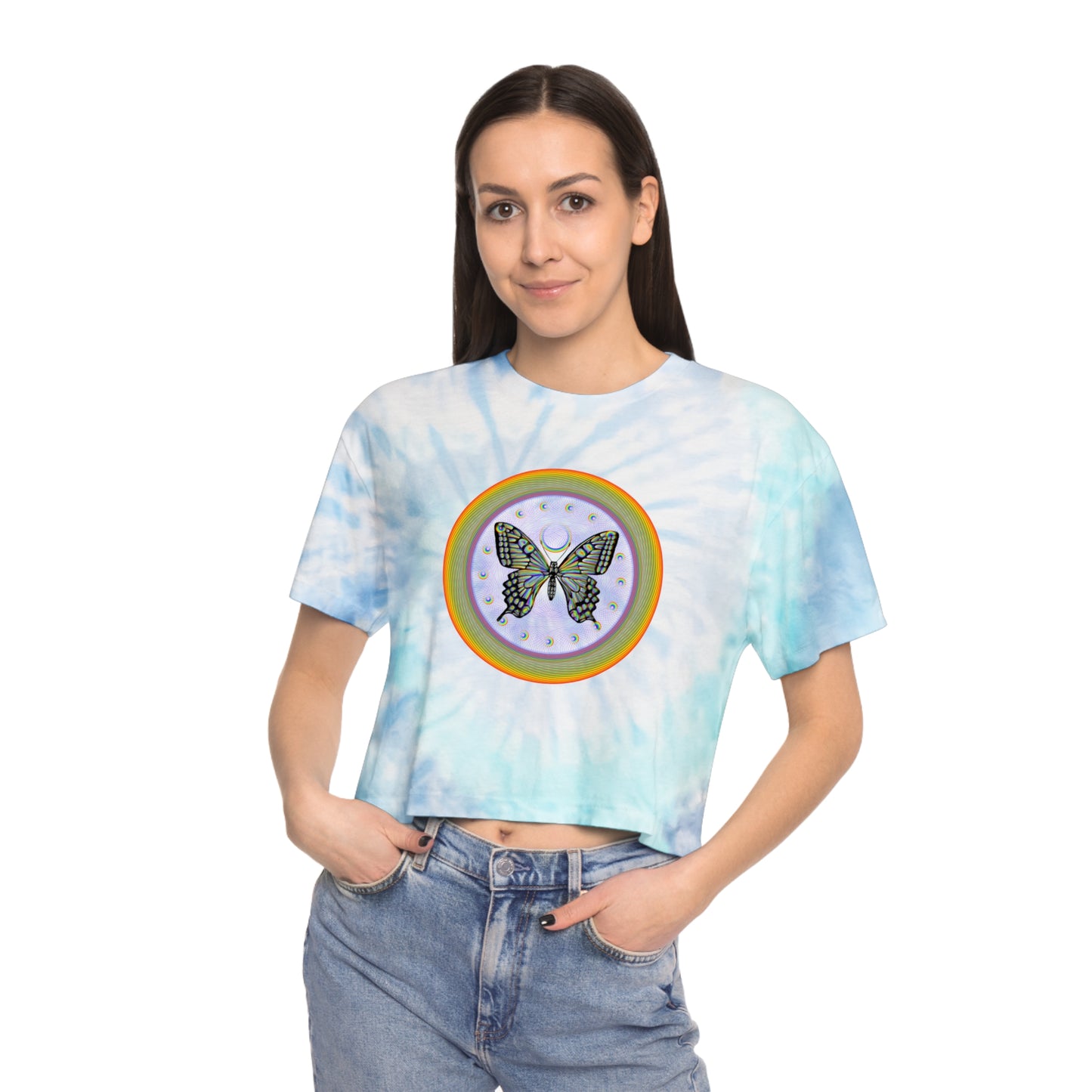 PRIDE Rainbow Butterfly Women's Tie-Dye Crop Tee