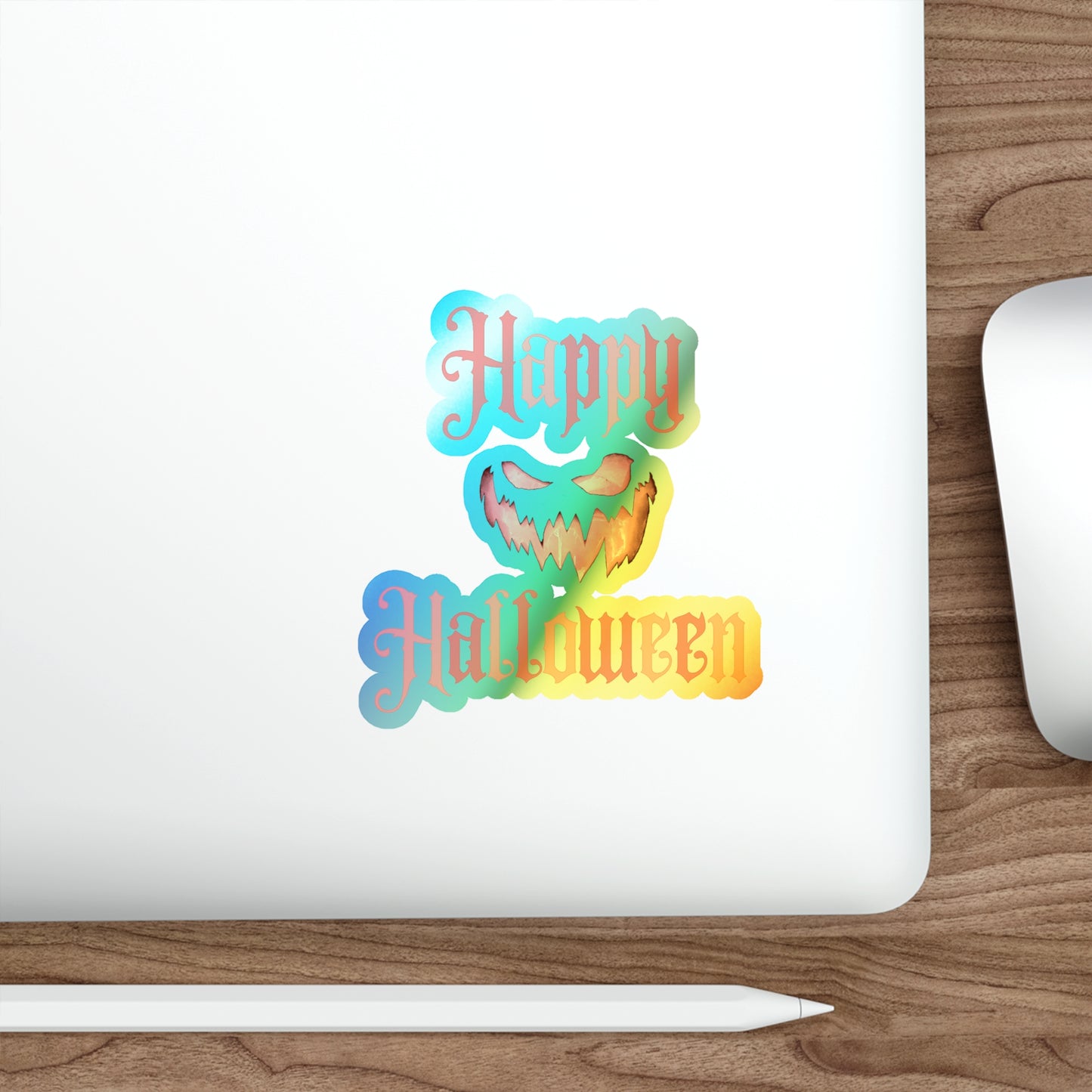 Halloween Rainbow Holographic Die-cut Vinyl Stickers Spooky Pumpkin