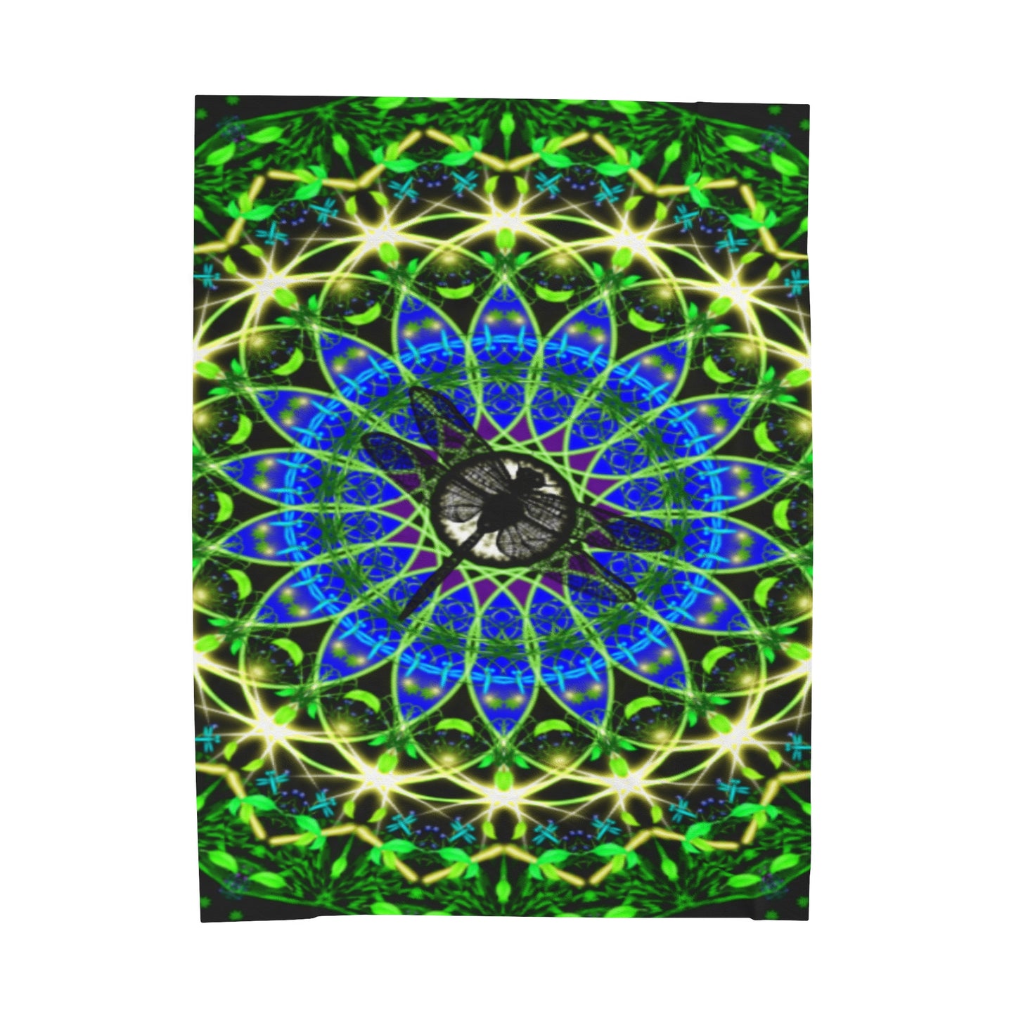 Emerald Dragonfly Mandala Giant Velveteen Plush Blanket