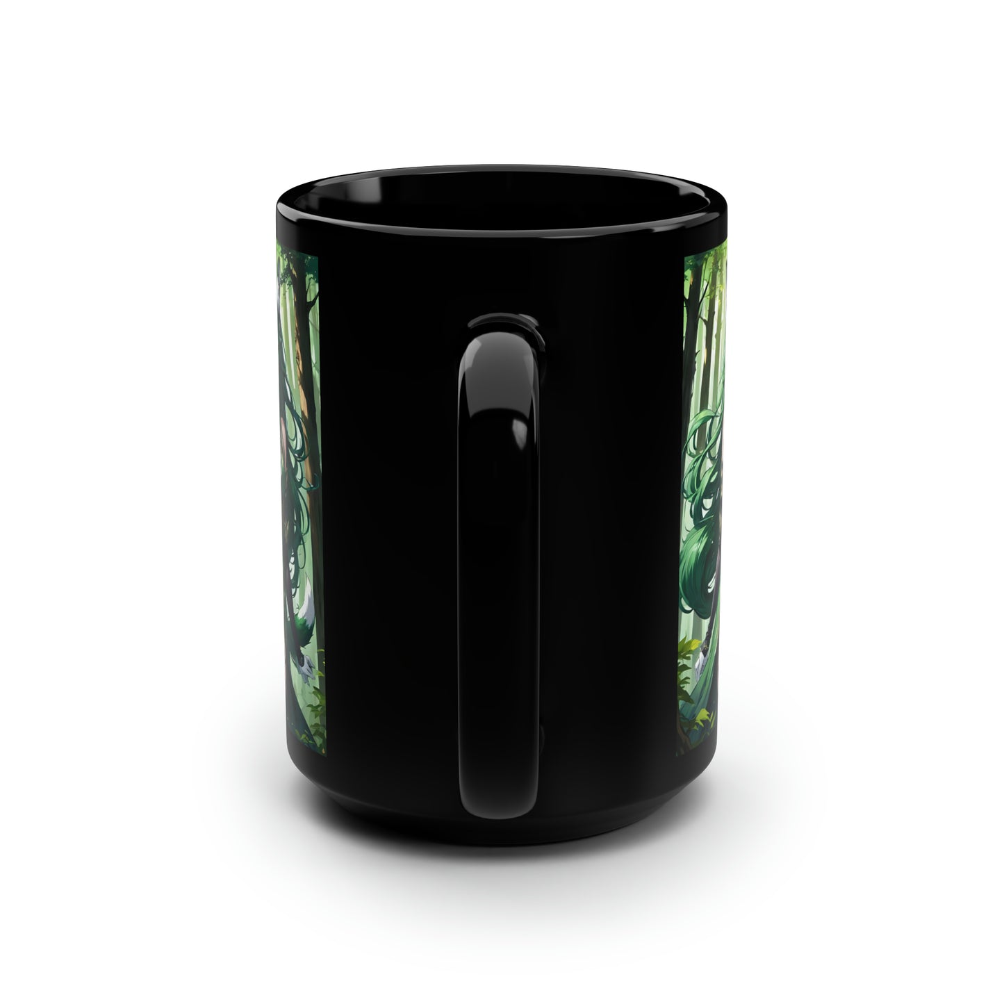 Emerald Fox Goddess, Black Mug, 15oz