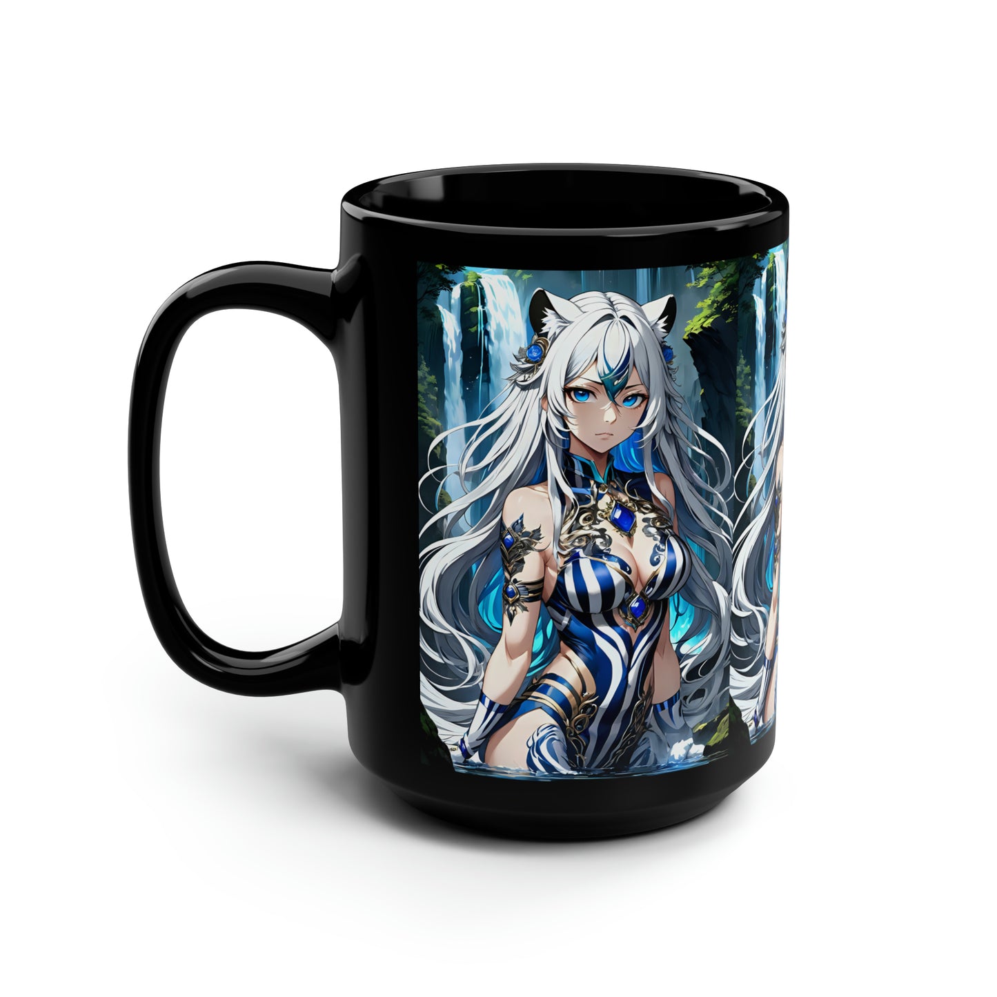 Sapphire Blue Tigress, Black Mug, 15oz