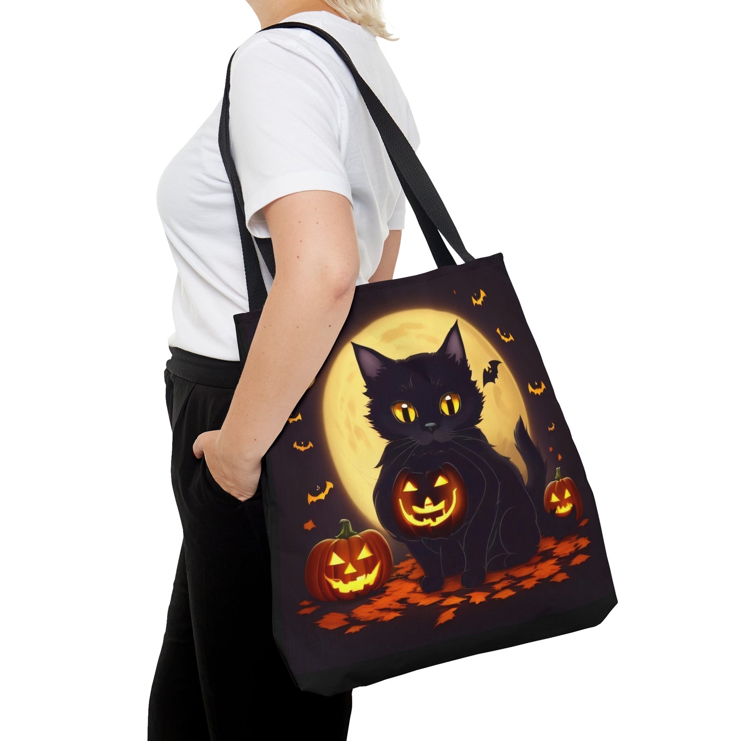 Eerie Night Black Cat Halloween Candy Tote Bag