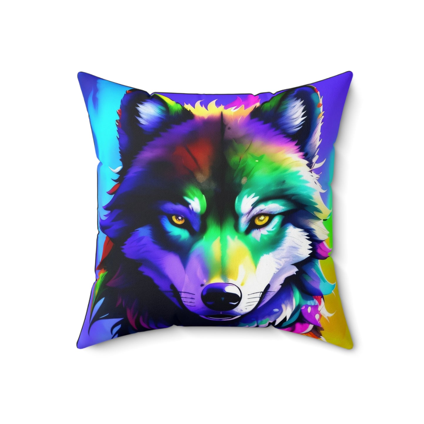 Colorful Wolf, Spun Polyester Square Pillow