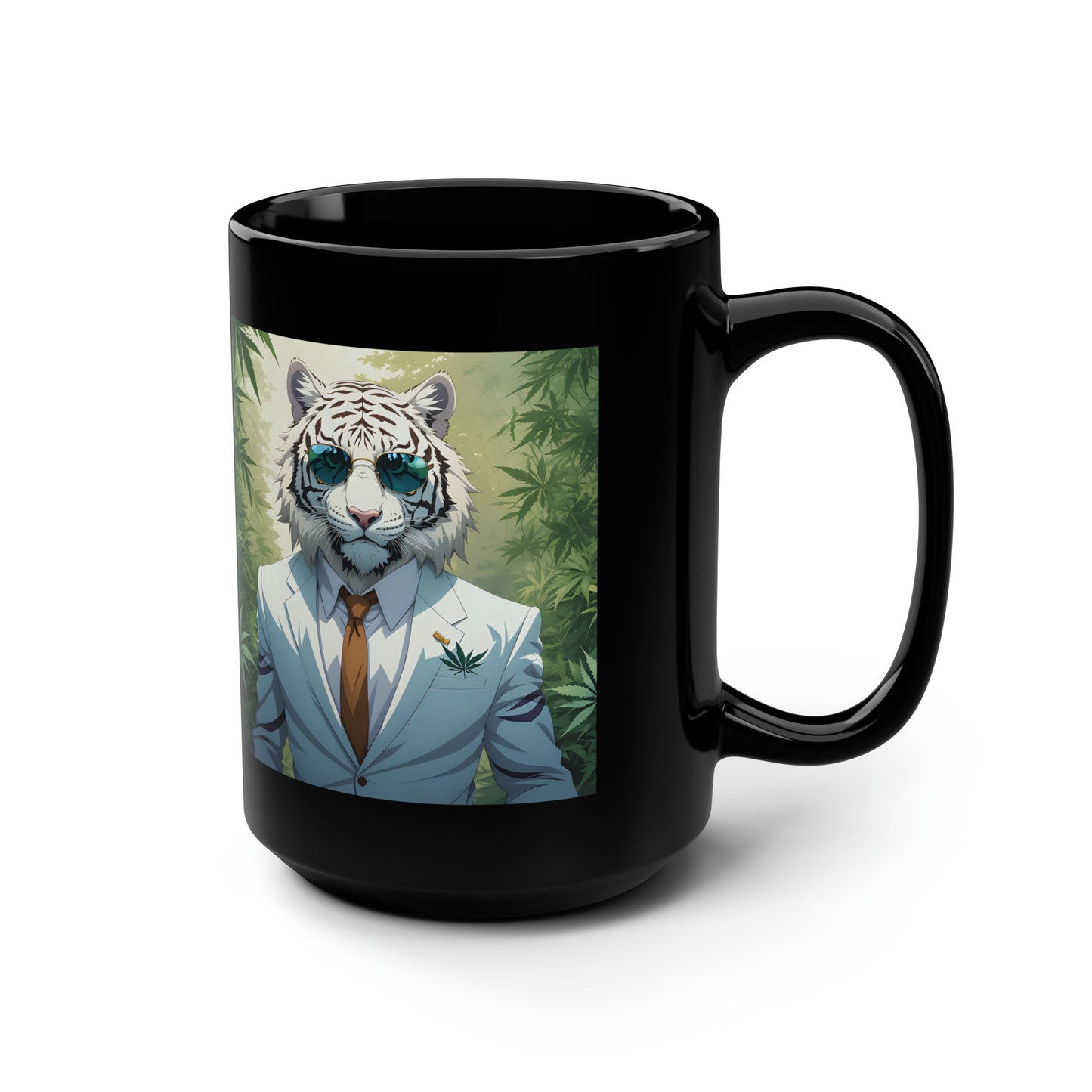 White Tiger, Black Mug, 15oz, 420 Gift