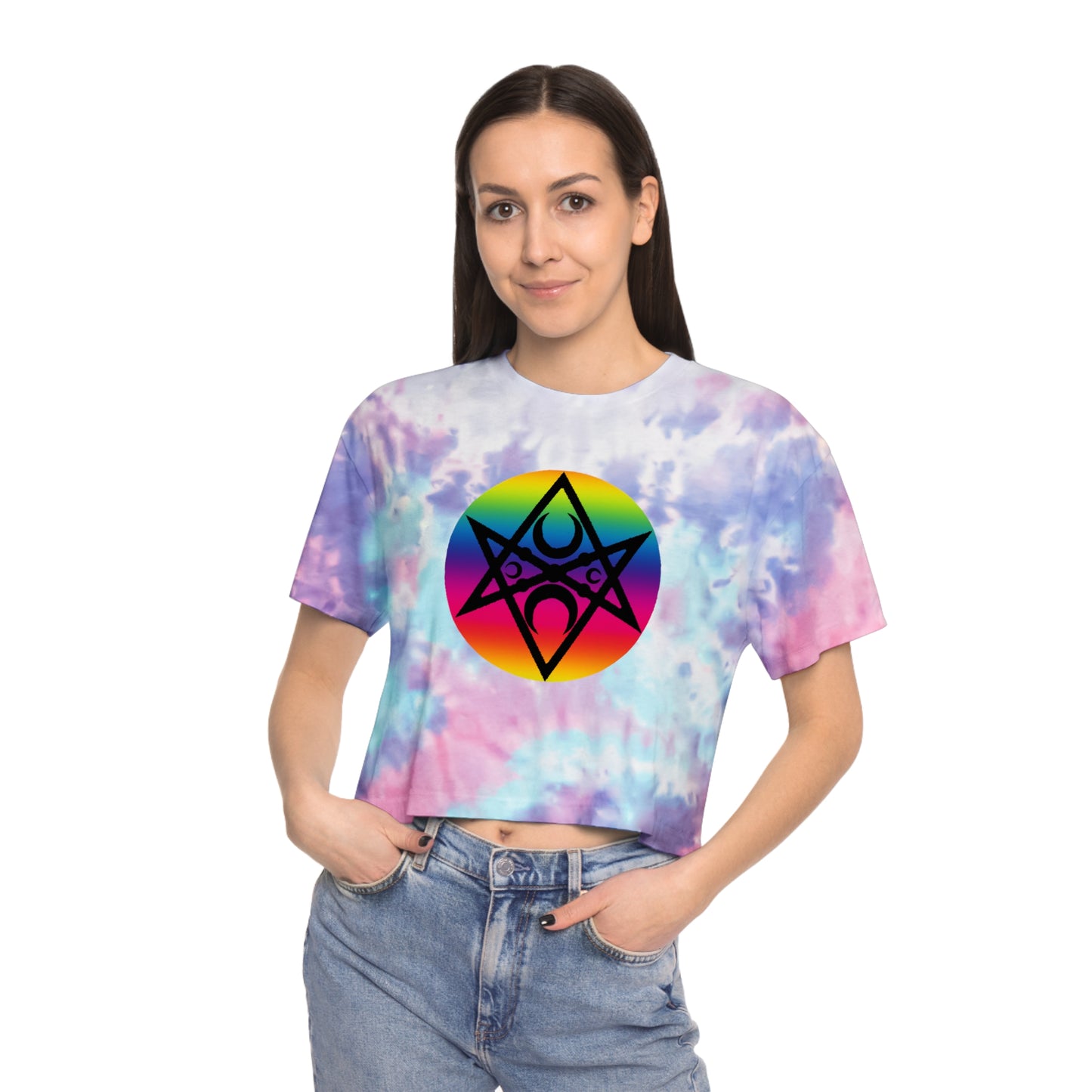 Magick PRIDE Unicursal Hexagram Women's Tie-Dye Crop Tee