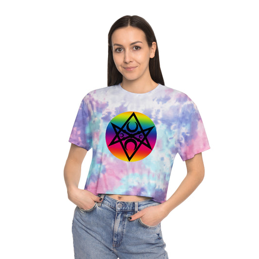 Magick PRIDE Unicursal Hexagram Women's Tie-Dye Crop Tee