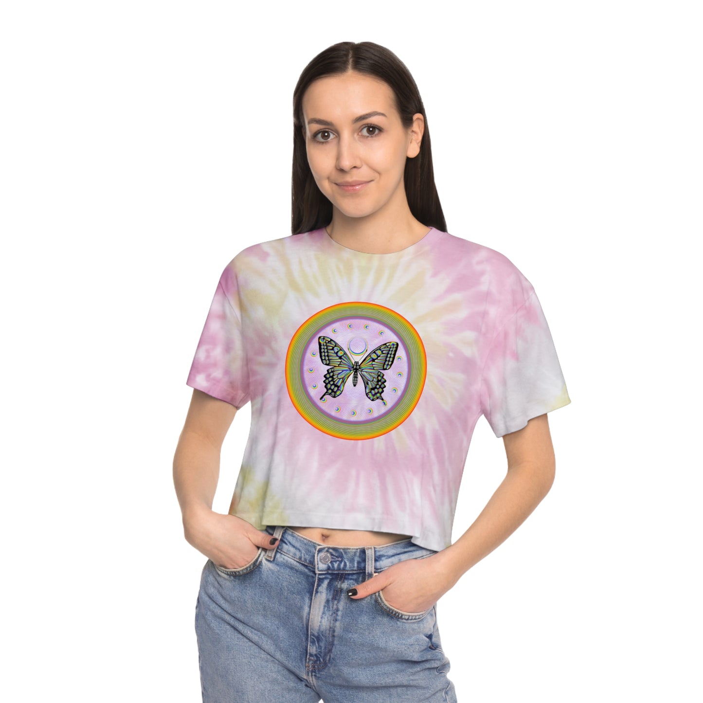 PRIDE Rainbow Butterfly Women's Tie-Dye Crop Tee