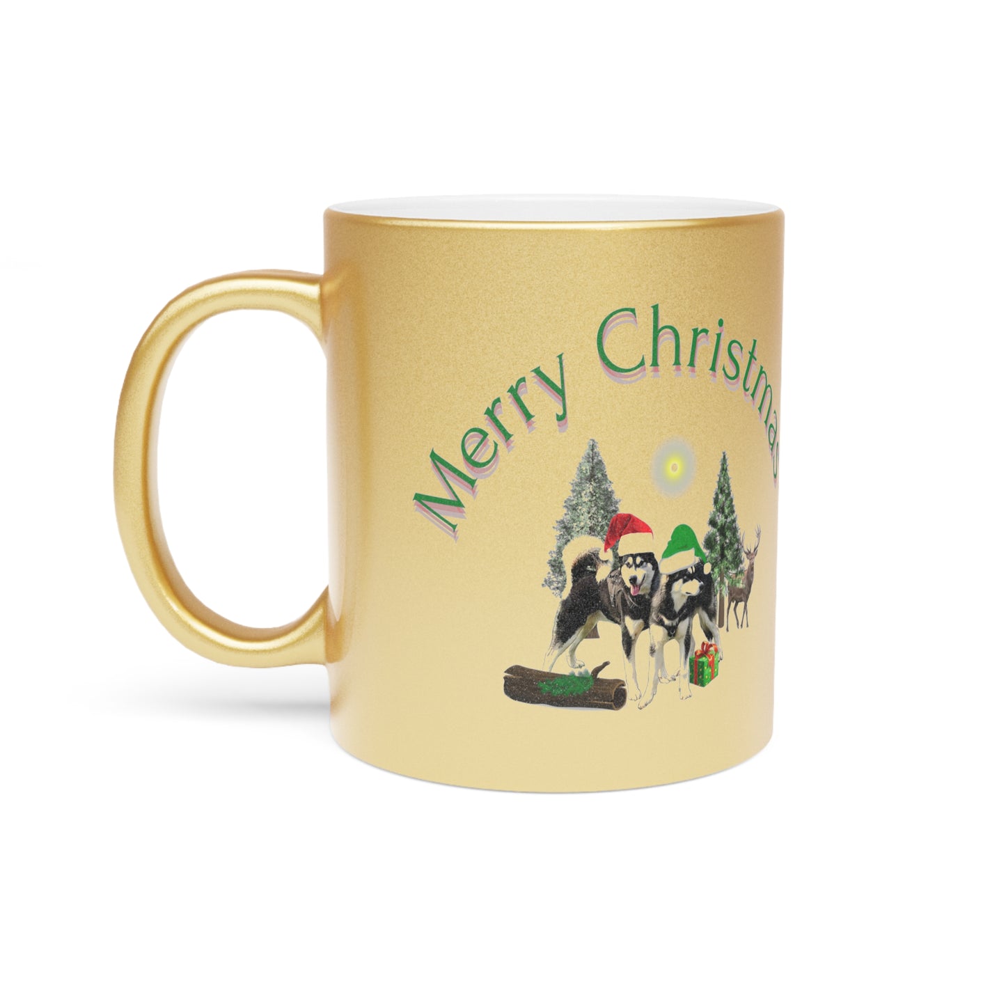 Merry Christmas Malamutes Metallic Mug (Silver\Gold)