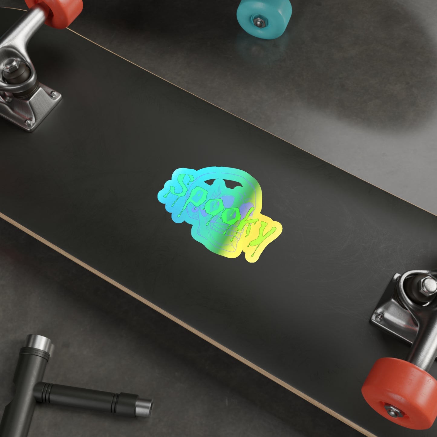 Halloween Rainbow Holographic Die-cut Vinyl Stickers  Spooky Skull