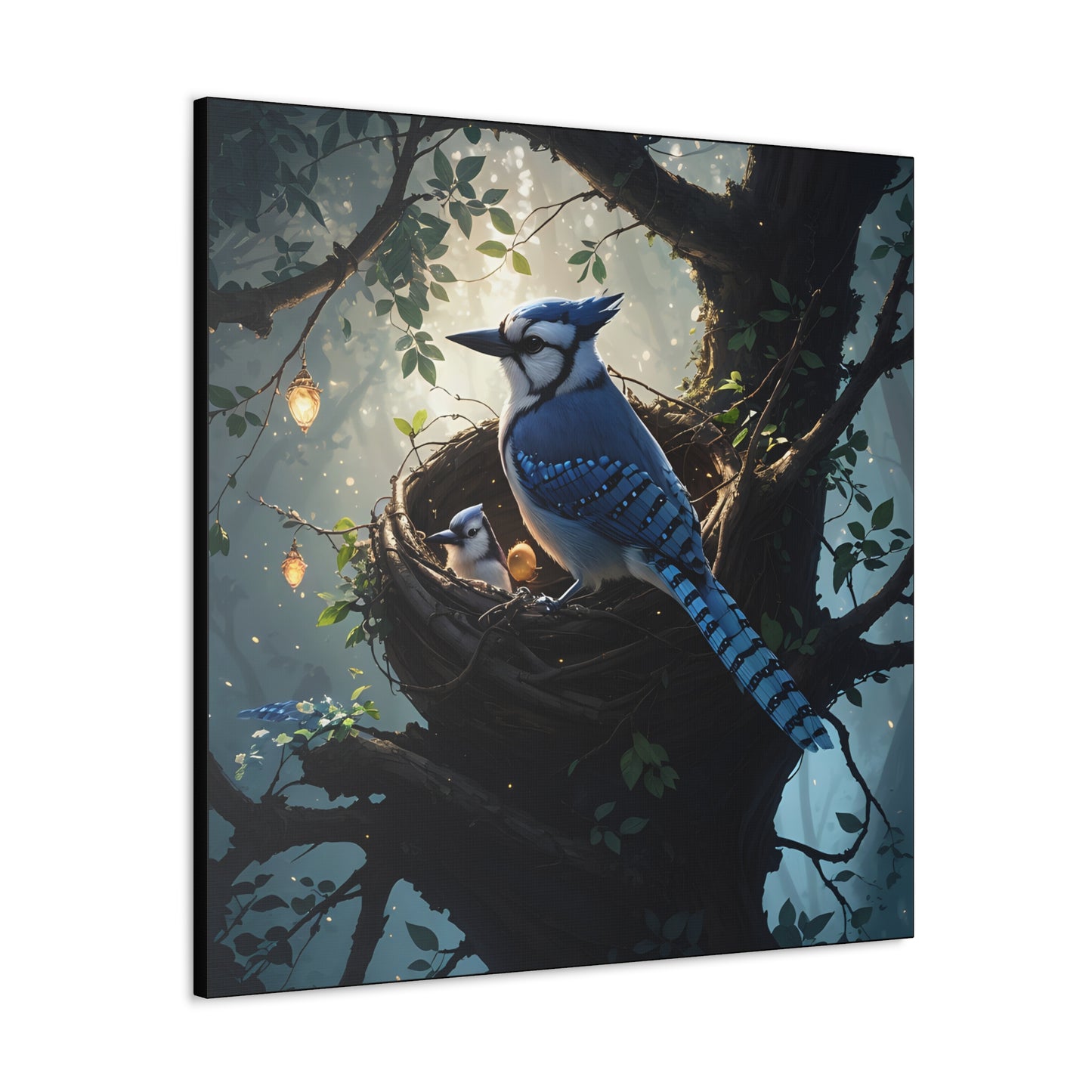 Bluejay Nest, Canvas Art, Canvas Print, Wall Decor, Original Art, Unique Gifts