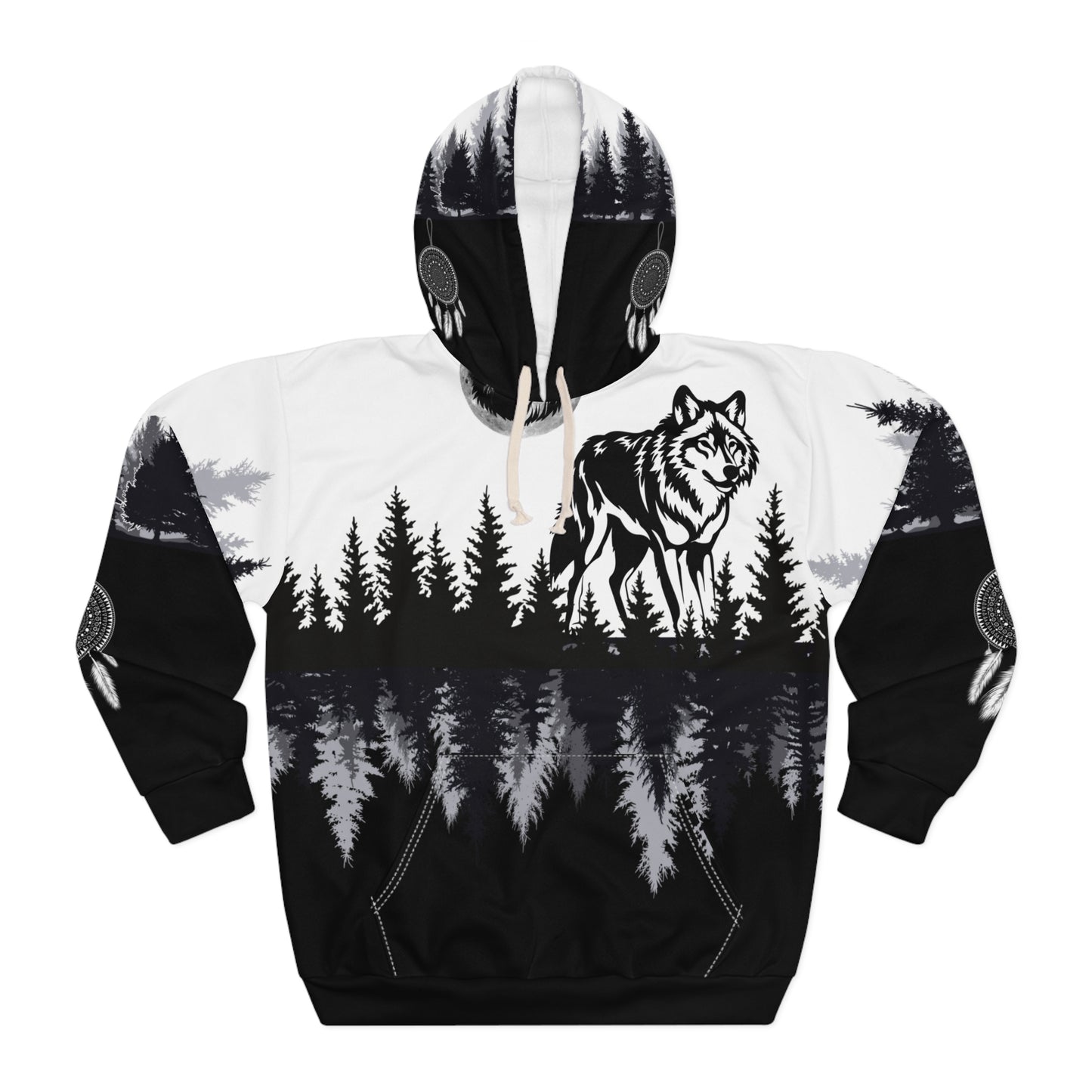 Mystic Wolf, Pullover Hoodie (AOP)