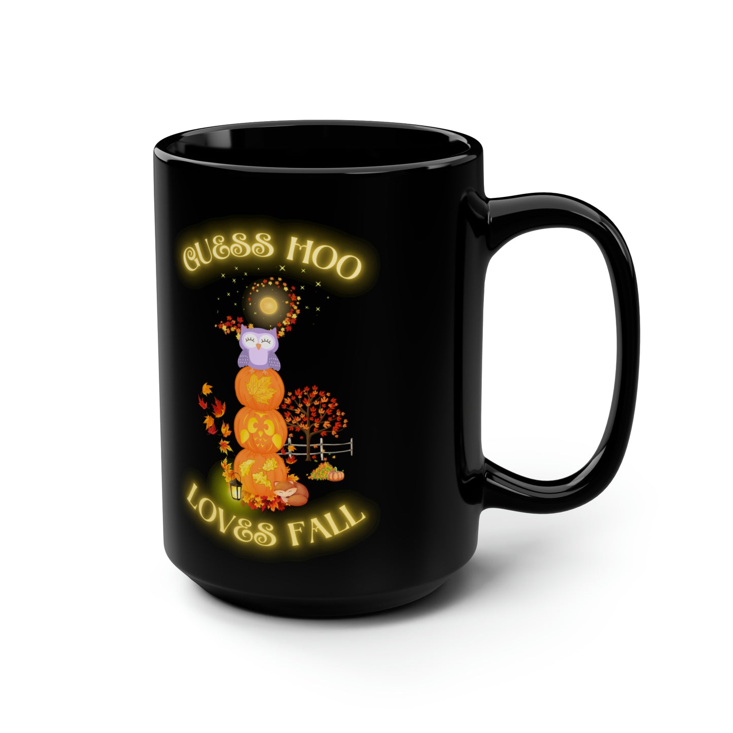 Guess Hoo Loves Fall Black Mug, 15oz