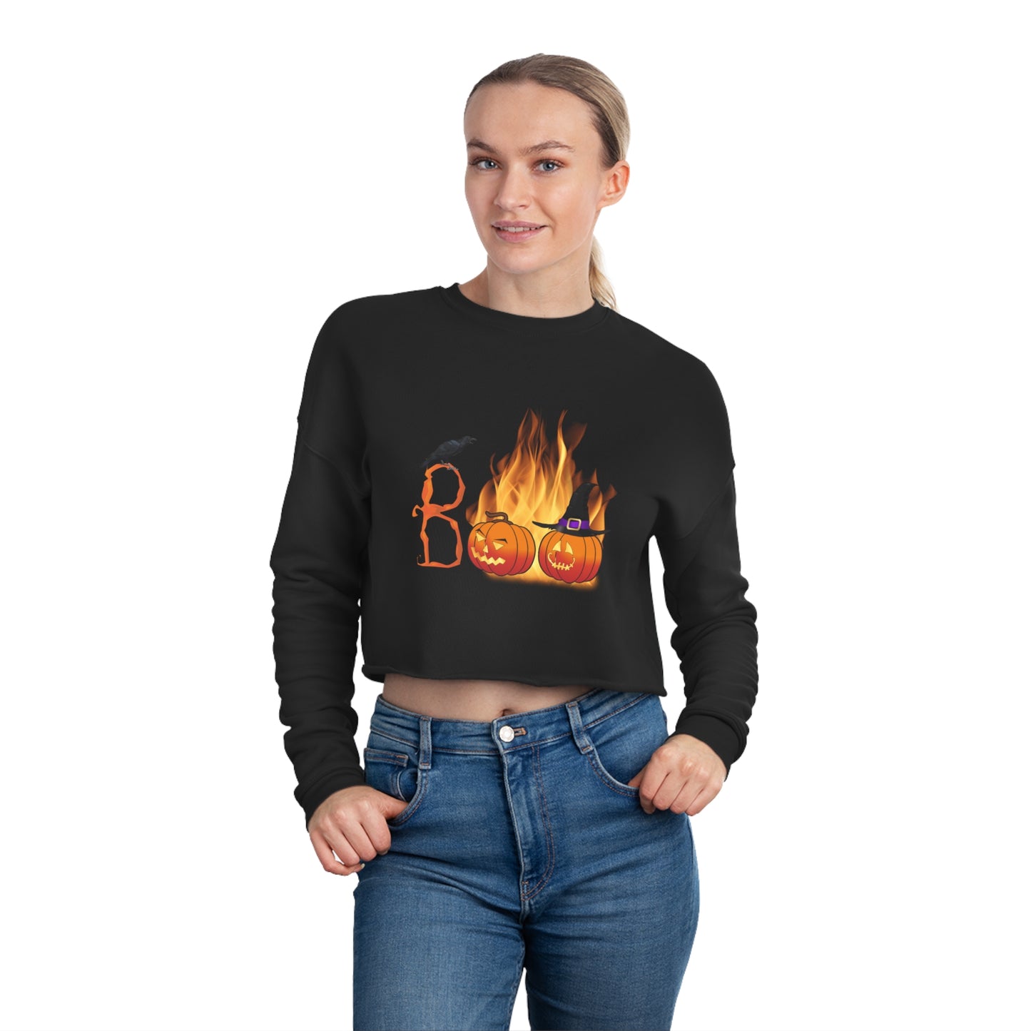 Women's Cropped Sweatshirt All Hallows Eve "Boo" Top