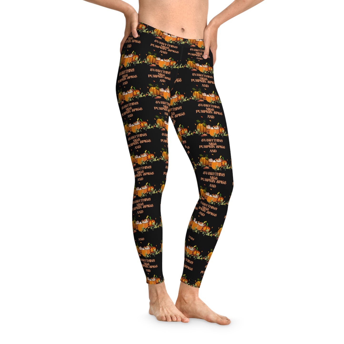 Pumpkin Spice and Everything Nice Halloween Stretchy Leggings Black